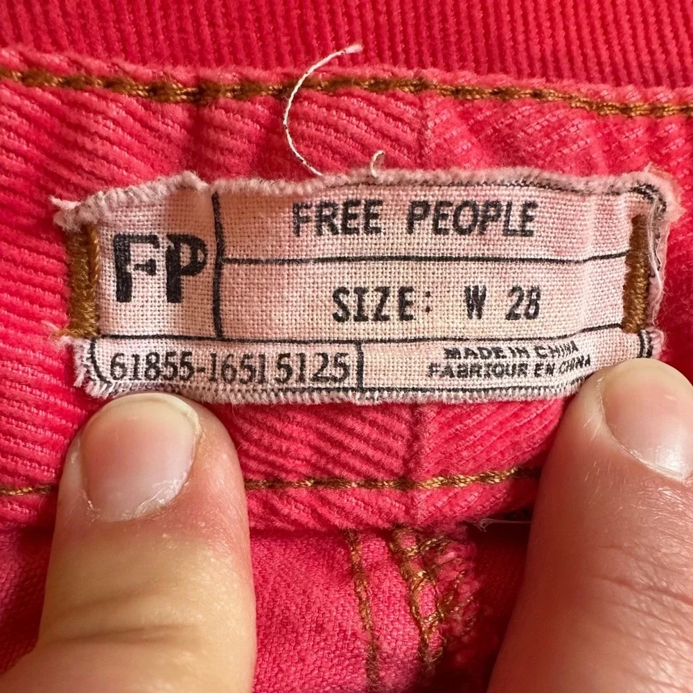 Free People Pink Corduroy Skinny‎ Pants Low Rise Stretch Size 28 61855-16515125